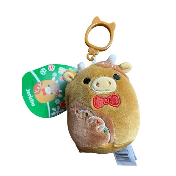 Jericho Cow Christmas Squishmallow 3.5in Clip 2024 Brown Plush NEW NWT - Picture 1 of 4